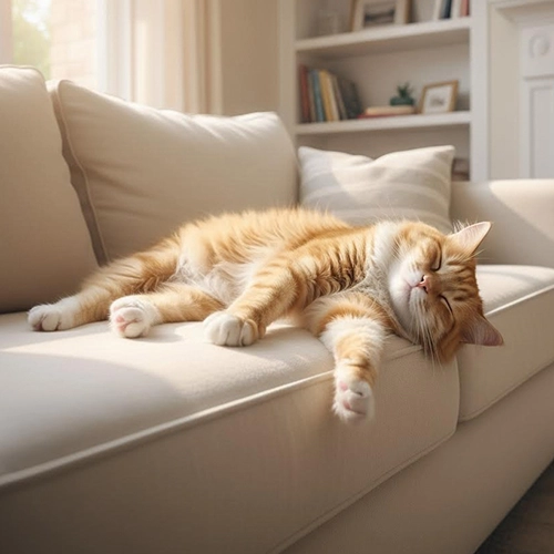 Chat dormant sur le canapé