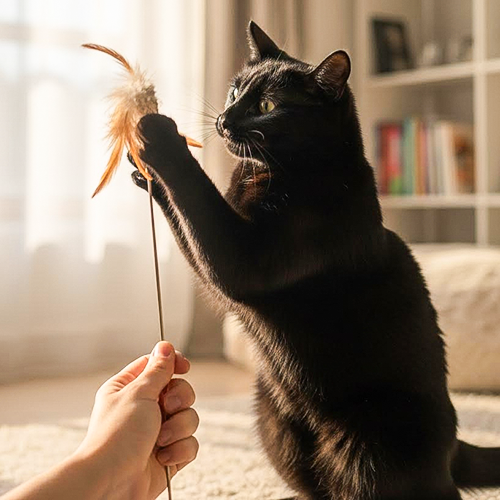 Chat qui joue avec son gardien