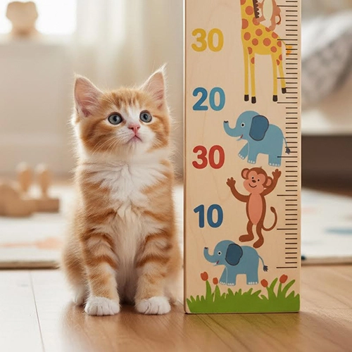 chat à côté d'une toise de mesure