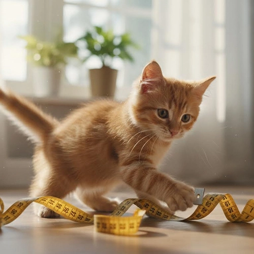 Un chaton jouant avec un mètre ruban