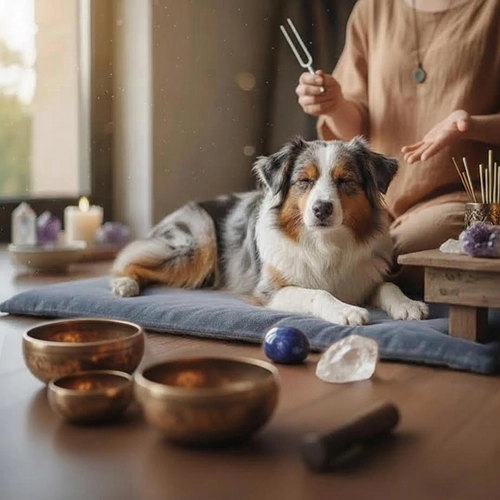 Chien en séance énergétique sonothérapie