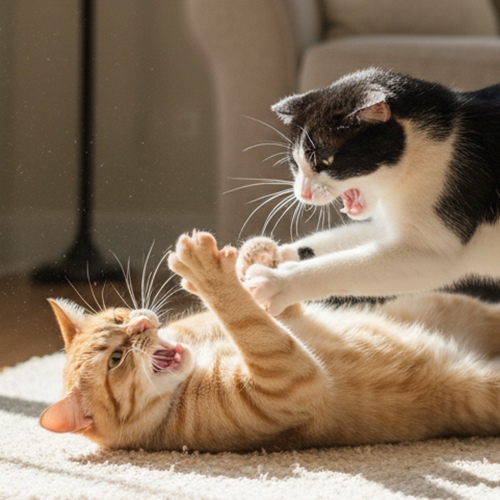 2 chats qui se bagarrent