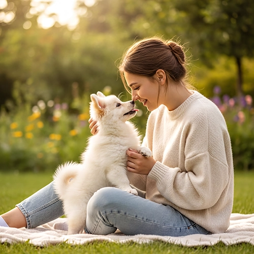 un chiot et sa gardienne